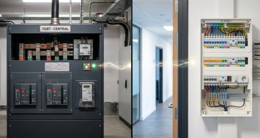 Électricité courant fort : TGBT et tableau divisionnaire d'étage